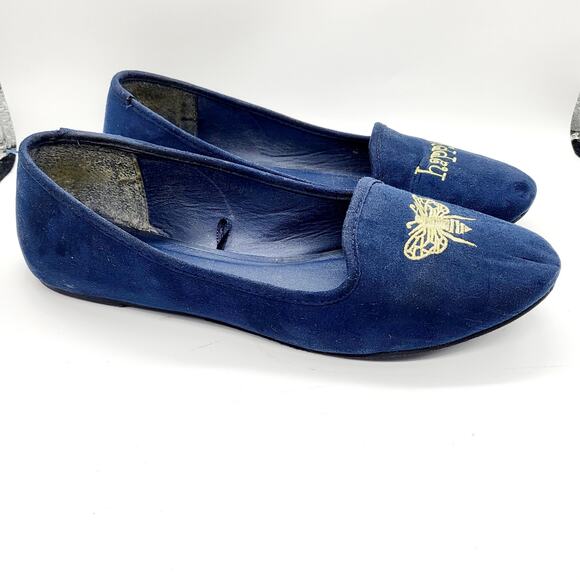 Madden Girl Bee Happy Navy Blue Glod Embroidered Round Toe Flats Women’s Sz 8.5 - Picture 2 of 9